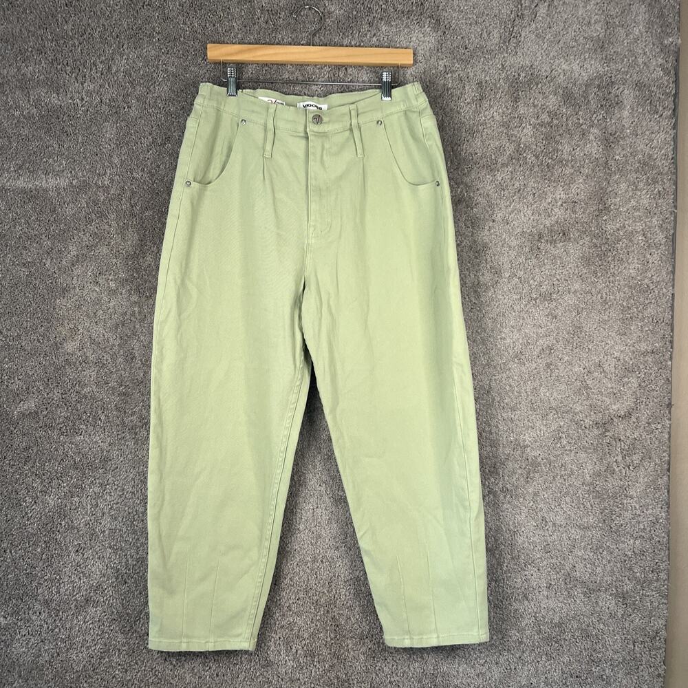 Vigoss Axl Balloon Leg Jeans Womens 31 Green High Rise Pleated Stretch Denim